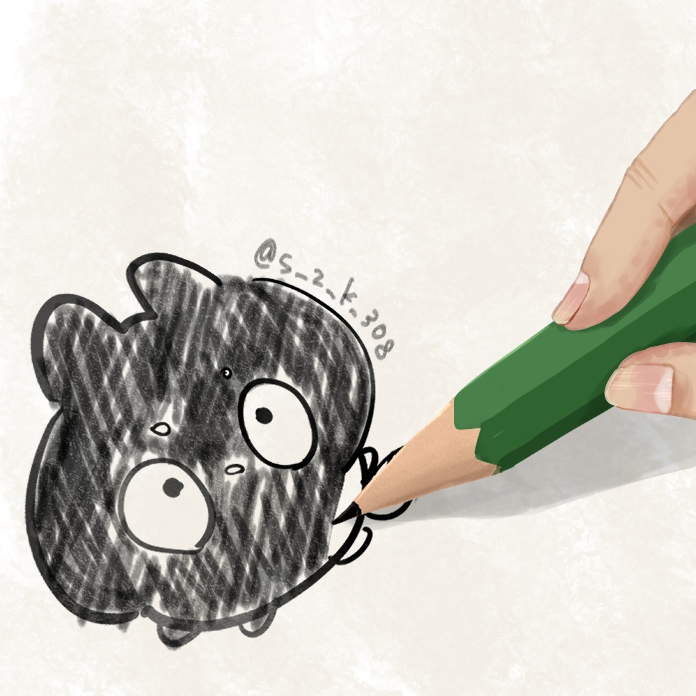 タヌキ描き中